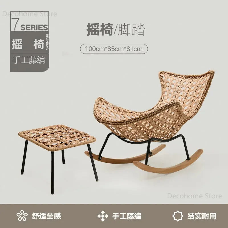 Modern Rattan Living Room Chairs Leisure Lazy Back Sofa Home Lounge Chair Outdoor Balcony Rocking Chair Living Room Furniture