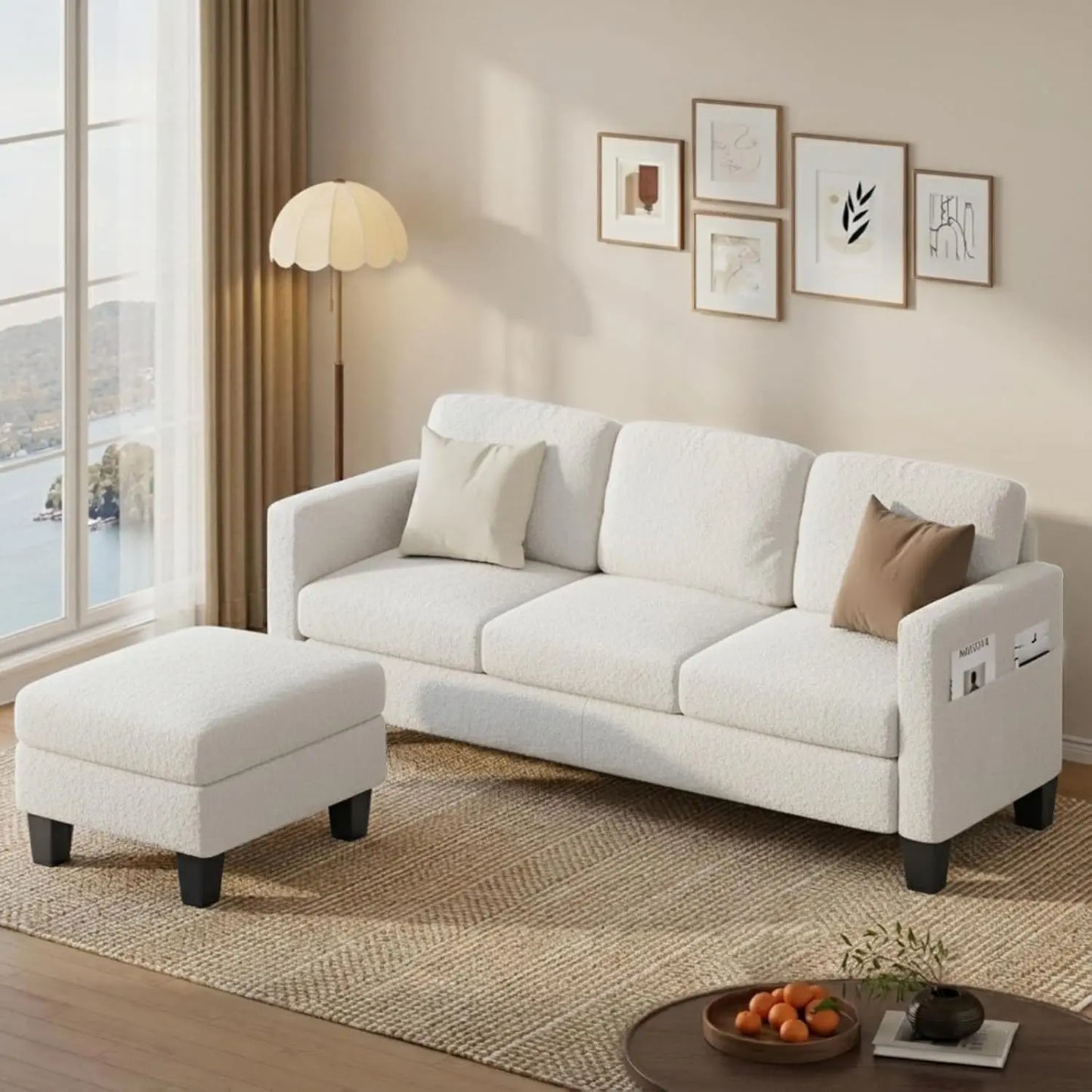 L-Shape Sectional Sofa Reversible Chaise Boucle Spring Cushion Living Room Apartment Small Space, Customized