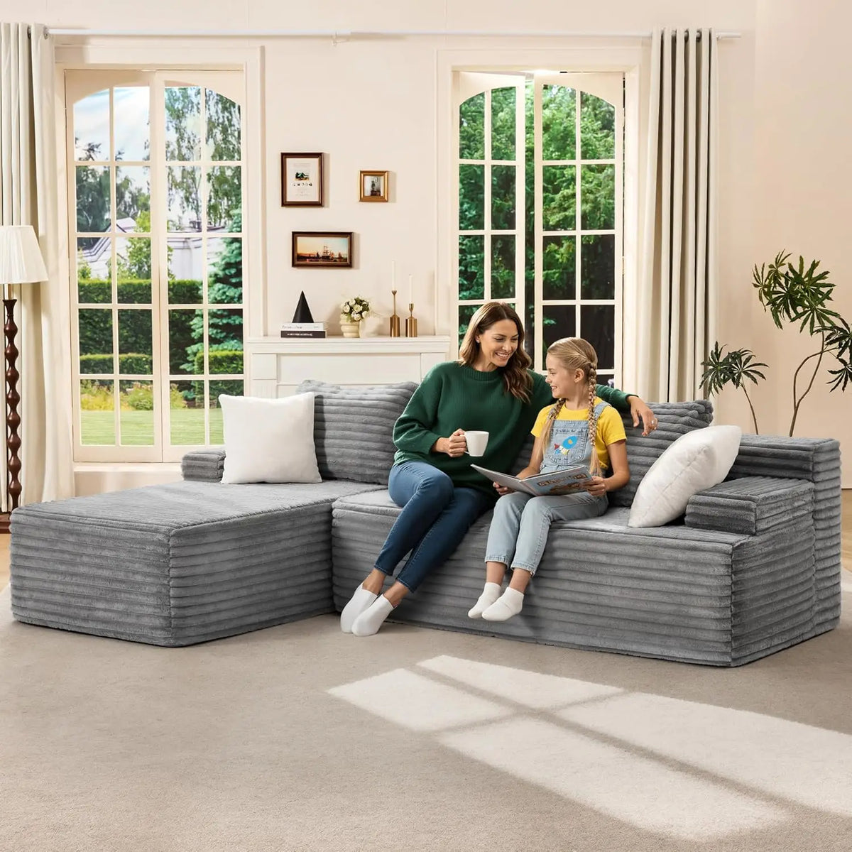 3 Seat L-Shape Modular Couch, Customized High Elastic Memory Foam Living Room Sofa