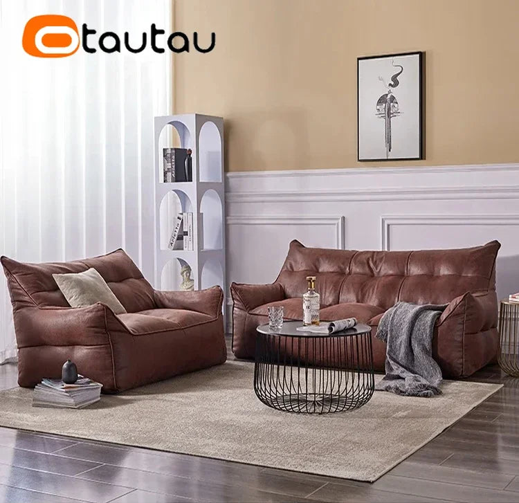 OTAUTAU 3-seat Retro Faux Leather Bean Bag Sofa Cover SF003【No Filler Inside ! You Need To Buy The Filler By Yourself！】