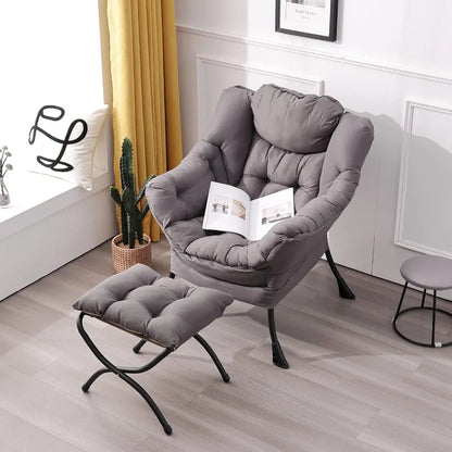 Lazy Chair with Ottoman, Modern Accent Leisure Upholstered Lazy Sofa , Contemporary Lounge Reading Chair with Armrests