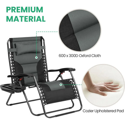 Oversized Zero Gravity Chair with Full Padding, Adjustable Outdoor Patio Lounger, Portable Anti-Gravity Recliner with Carry Bag