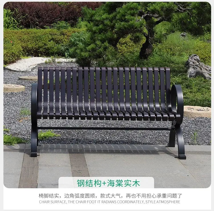 Outdoor solid wood park chair Outdoor community square rest Retro wood waterproof backrest Leisure bench