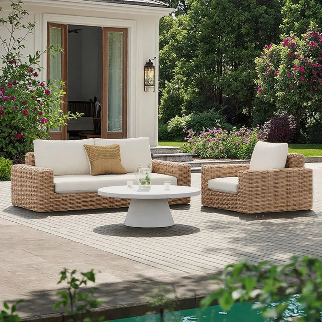 Traditional Design Outdoor Rattan Woven Wicker Patio Villa Courtyard Sofa Sectional Garden Set