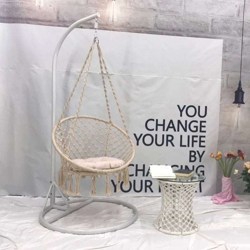 Hammock Hanging Swinging Chair,Hanging Cotton Rope Swing Chairs with Cushion and Hardware Kits, Hanging Chairs for Indoor
