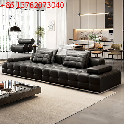 Lawrence leather sofa full green leather living room 2025 new minimalist straight row