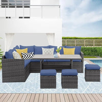 Wisteria Lane Outdoor Patio Furniture Set, 7 Piece Outdoor Dining Sectional Sofa with Dining Table and Chair, All Weather Wicker