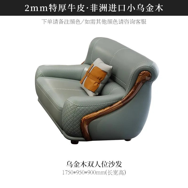 leather sofa new Chinese-style first-layer cowhide European-style solid wood living room corner combination villa