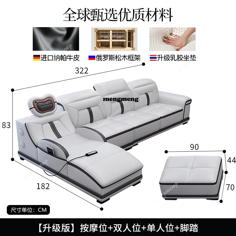 Multifunction Modern Sofas Genuine Leather Minimalist Electric Apartment Living Room Sofas Massage Comfortable Muebles Furniture