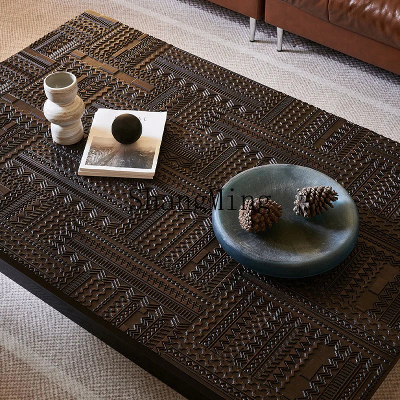 FG retro coffee table light luxury high-end wood carving flower home living room coffee table high-end coffee table