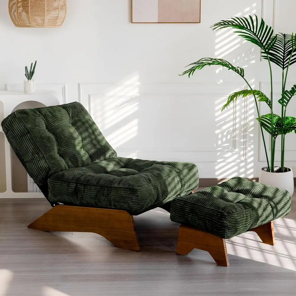 Green Upholstered Adjustable Reclining Chair with Ottoman for Living Room and Reading