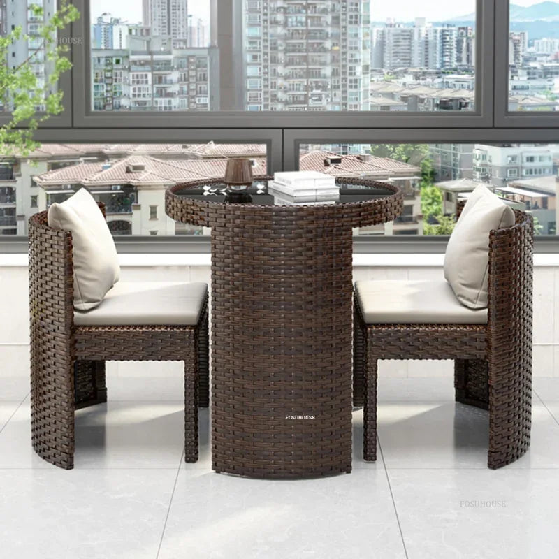 European Rattan Garden Furniture Sets Home Balcony Patio Furniture Creative Open-air Garden Furniture Combination Outdoor Set F