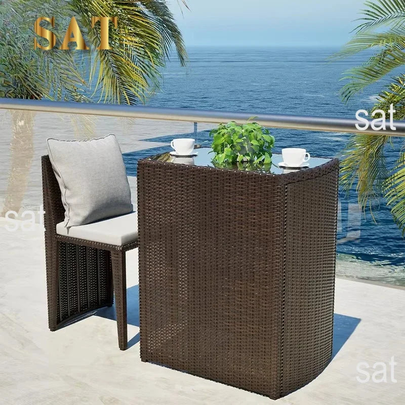 Luxury Round Patio Furniture with Fire Pit Rattan Chairs and Patio Tables Restaurant