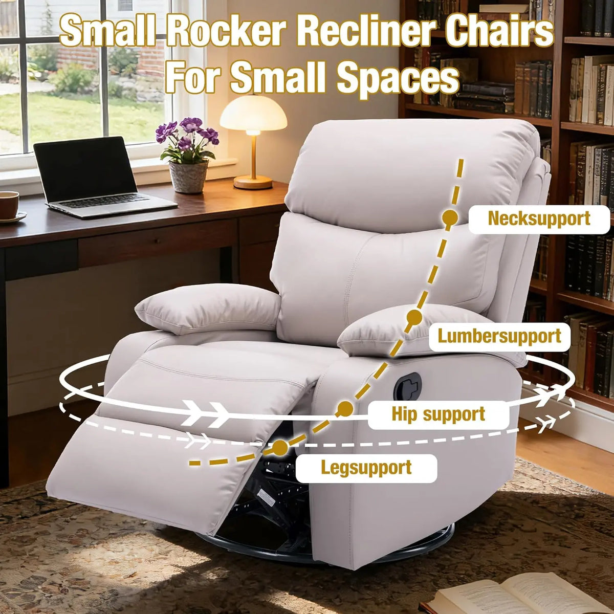 Swivel Rocker Recliner Chair for Adults, Rocking Small Recliner Chairs for Small Spaces, Glider Chairs Recliner Lazyboy Single S