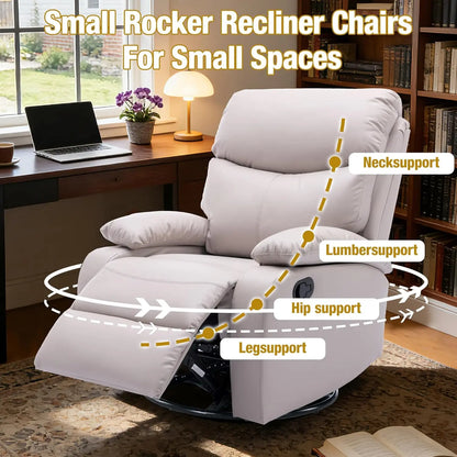 Swivel Rocker Recliner Chair for Adults, Rocking Small Recliner Chairs for Small Spaces, Glider Chairs Recliner Lazyboy Single S