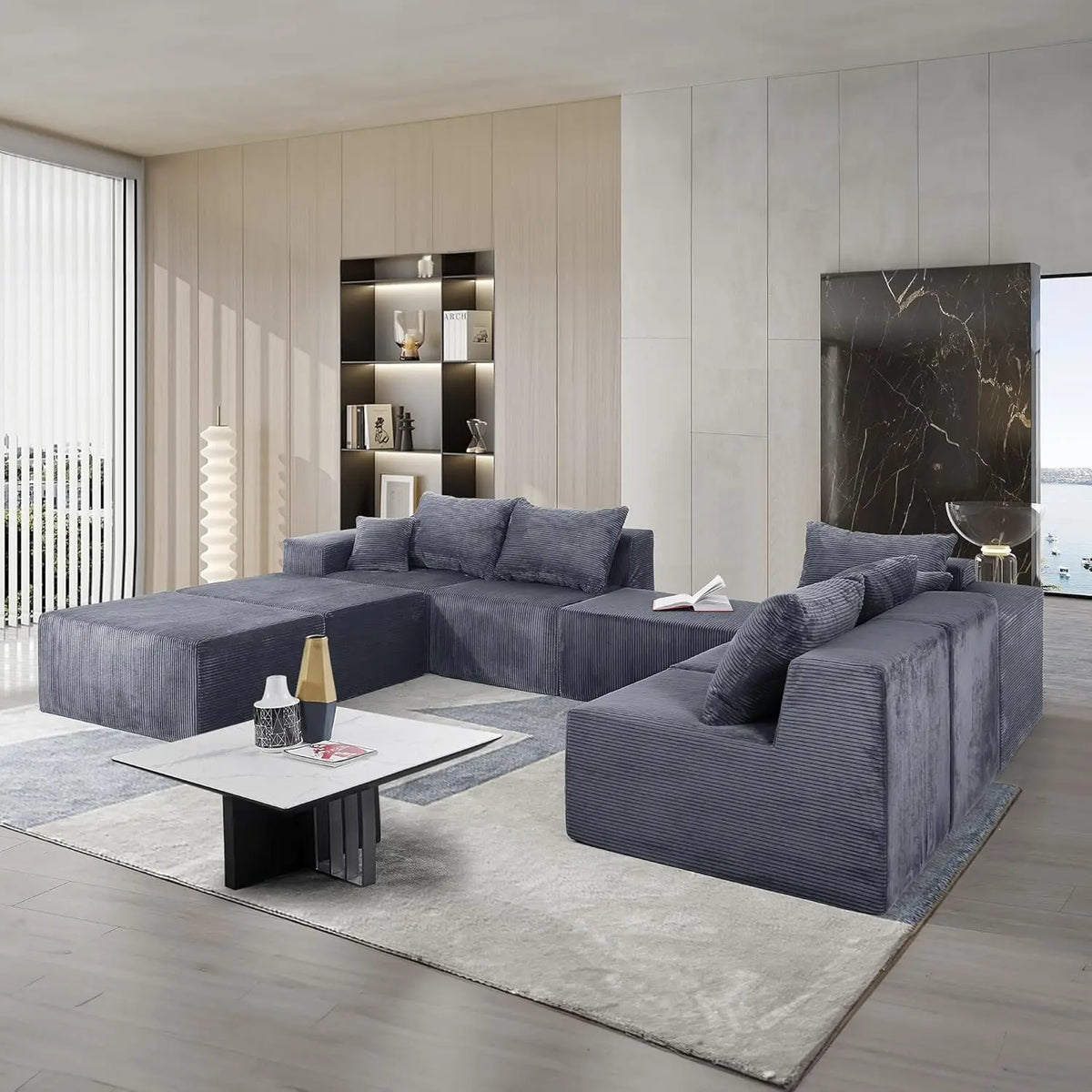 Family Sofa Set for Living Room, 8-Piece Modular U-Shaped Sectional Sofa with Oversized Chaise Lounge and Bed,Customized