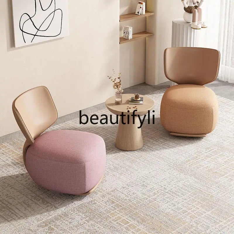 Log sofa chair Nordic living room single chair Fabric low stool Balcony casual back chair