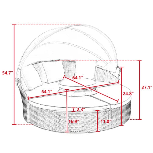 Round Lounge With Canopy Bali Canopy Bed Outdoor, Wicker Outdoor Sofa Bed with lift coffee table