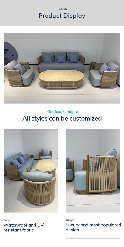 Scandinavian Outdoor Woven Rope Sofa Villa Courtyard Simple Garden Furniture Hotel Resort Leisure Open-Air Waterproof Sofa Couch