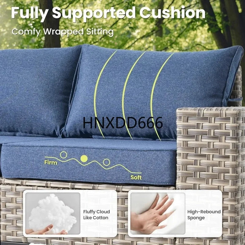 5 Pieces Outdoor Sectional Sofa Couch with Comfy Cushions Deep Seat, Modern Modular Wicker Rattan Conversation Set