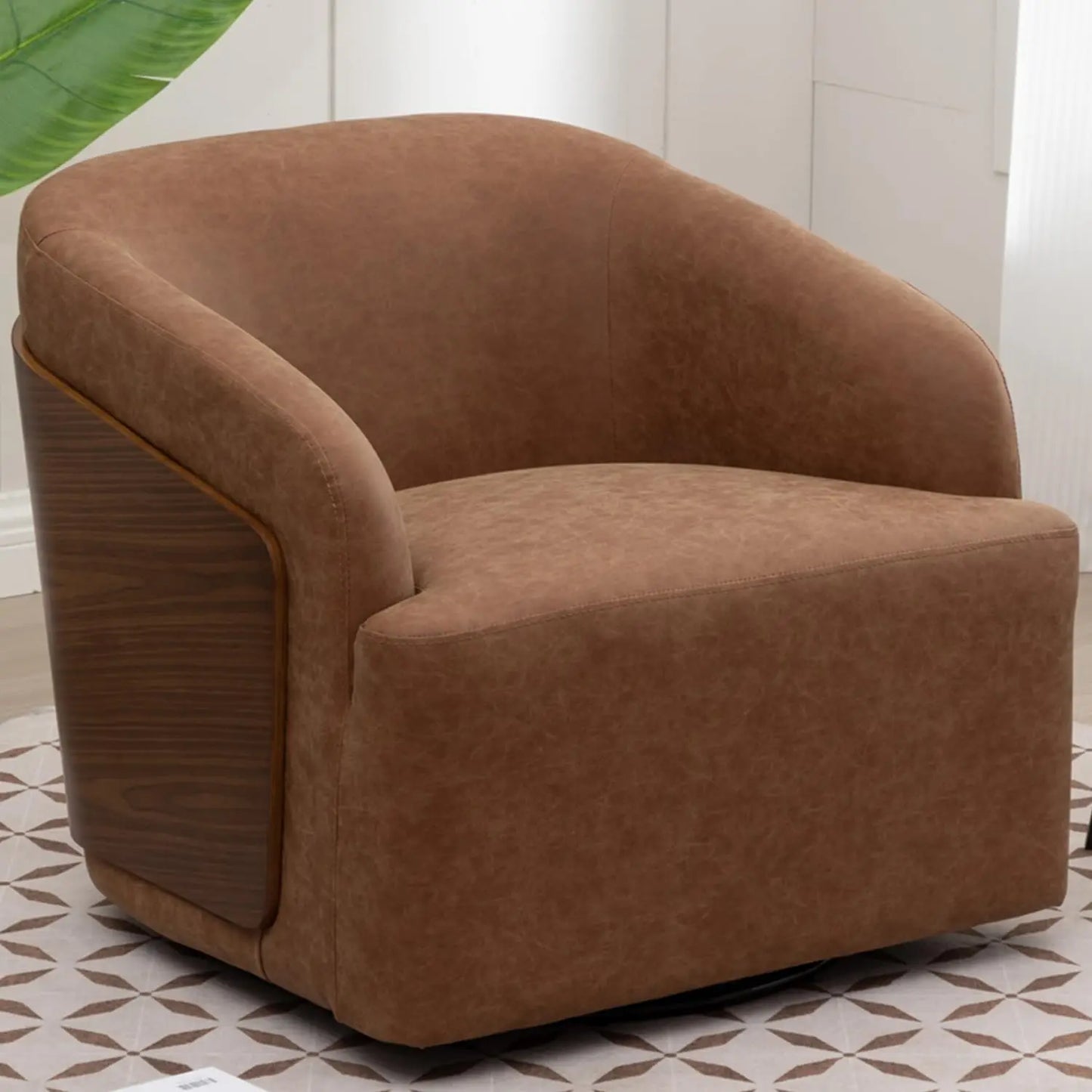 Swivel Accent Chair Faux Leather Swivel Barrel Chair Comfortable Mid Century Modern Chair Upholstered Metal Base, Customized