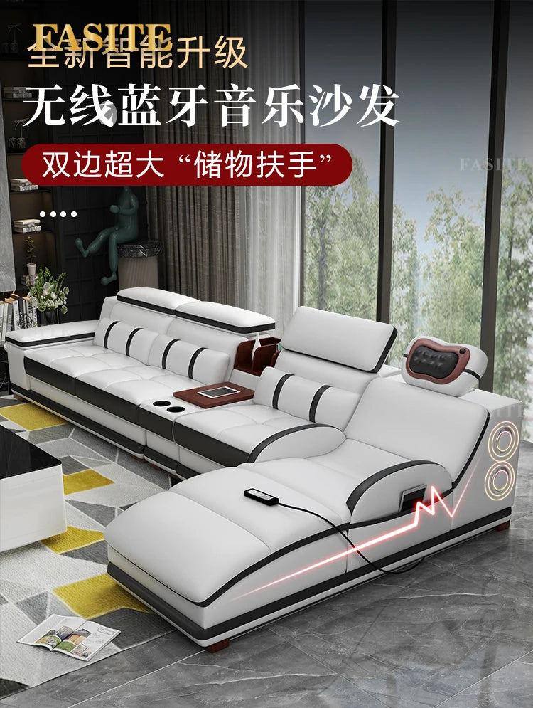 Massage sofa minimalist top layer cowhide home living room Italian minimalist leather art