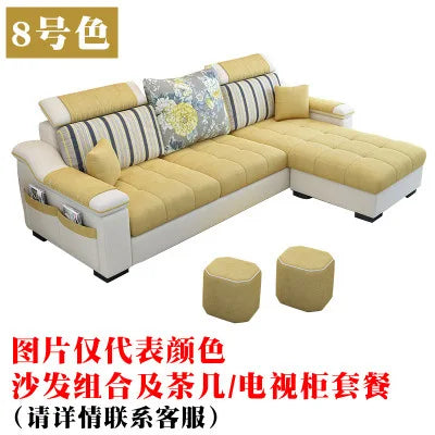 Modern Luxury Three-Seat Home Furniture L-Shape Love Sofa Set with Sponge Filling Fabric Design for Living Room Best Price