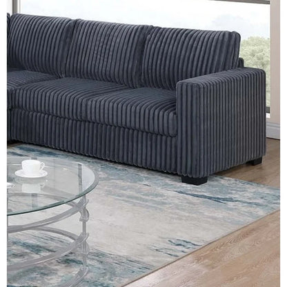 Elegant 4-Pc Sectional Set Dark Gray One Arm Loveseat Corner Wedge Armless Chair Corduroy Upholstered L-Shaped Plush Couch