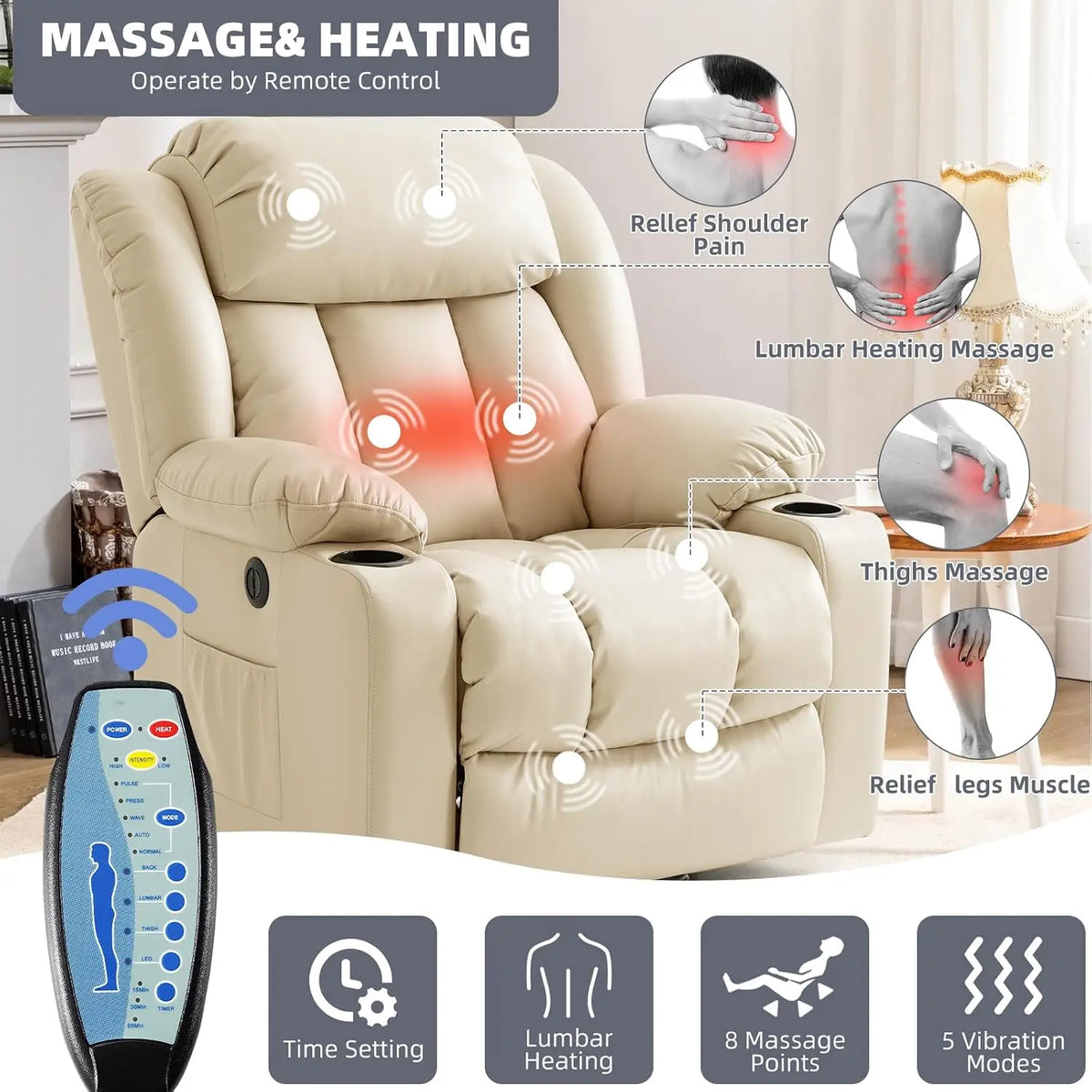 Leather Power Lift Recliner Chair for Elderly Cream Customized Comfortable Living Room Furniture Home Health Care Equipment
