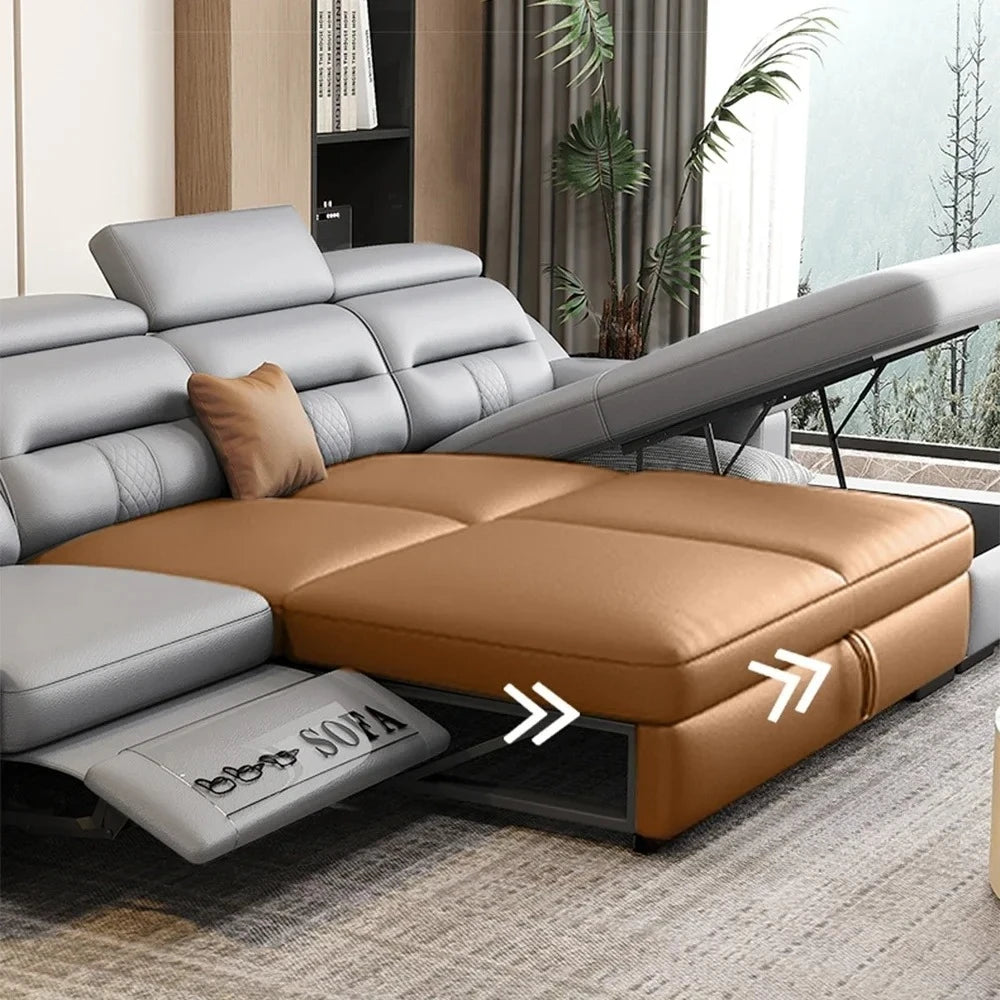 Convertible Sofa Bed Electric Reclining Sectional Couch, Folding Sofa Cama With Power Recliner & Storage