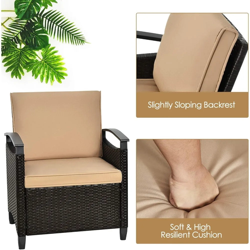 3 Pieces Rattan Wicker Patio Conversation Set with Coffee Table, Cushions, Sturdy Steel Frame, Outdoor Furniture Set