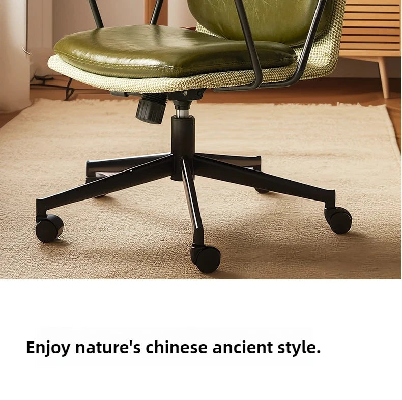 Comfortable Genuine Leather Chair Steel-Legged Adjustable Swivel Seat Ergonomic Desk Chair for Prolonged Sitting