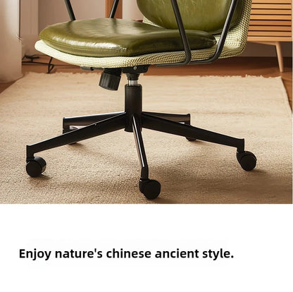 Comfortable Genuine Leather Chair Steel-Legged Adjustable Swivel Seat Ergonomic Desk Chair for Prolonged Sitting