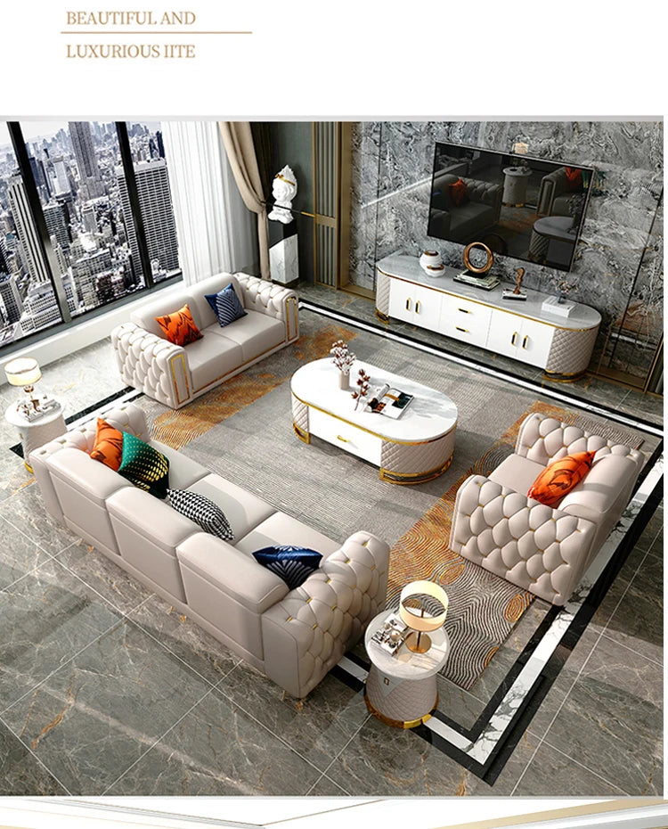 A2-7   new light luxury leather sofa living room combination size modern simple first-layer cowhide sofa