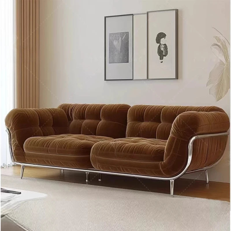Modern European Brown Sofa Italian Designer Armrest Nordic Living Room Couch