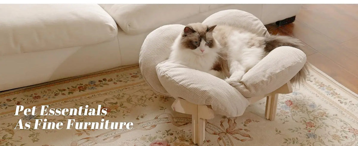 Elevated Cat Bed Wooden With Cushion Fluffy Pet Couch Sofa For Indoor Cats Raised Kitty Lounge Chair Suitable