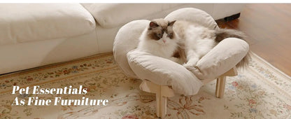 Elevated Cat Bed Wooden With Cushion Fluffy Pet Couch Sofa For Indoor Cats Raised Kitty Lounge Chair Suitable