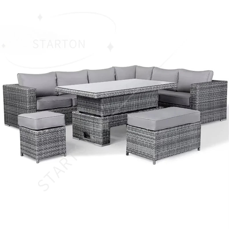 Modern Luxury Lounge Waterproof Patio Couch Sofa Garden Set Fire Pit Aluminum Wicker Rope Rattan Outdoor Furniture Set