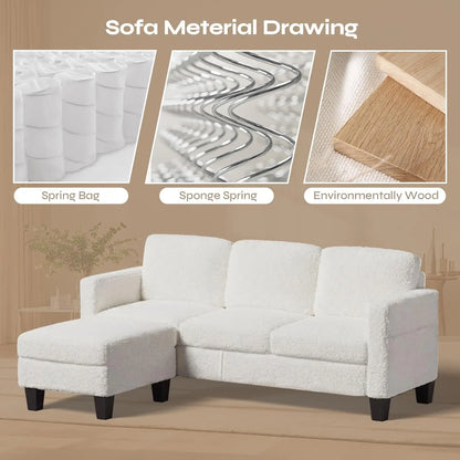 L-Shape Sectional Sofa Reversible Chaise Boucle Spring Cushion Living Room Apartment Small Space, Customized
