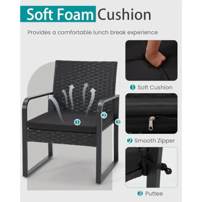 3 Piece Outdoor Patio Furniture Set Patio Bistro Set Wicker Conversation Set Modern Rattan Chair with Glass Coffee Table