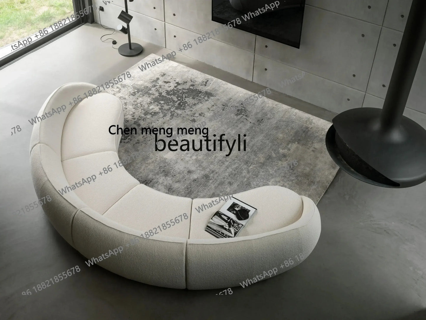 ss 8350  Italian Minimalist Modern Light Luxury Arc Semicircle Fabric French Sofa for Multi-User