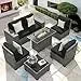 QAZ8-7 Piece Patio Furniture Set Fire Pit Table. Outdoor Conversation Sets Wicker Rattan Sectional Sofa with Coffee TSZ