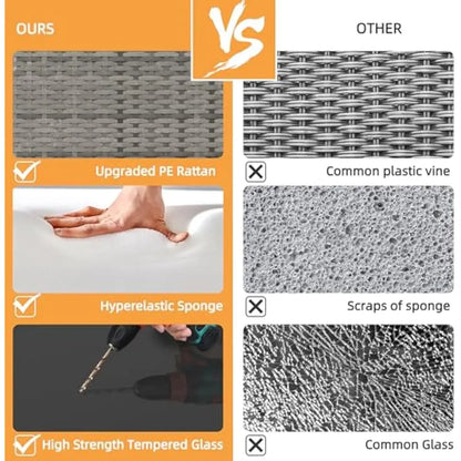 3-Piece Outdoor Patio Furniture Set, Wicker Patio sectional Sets, Rattan Patio Seating Sofas w/Glass Coffee Table and Cushion