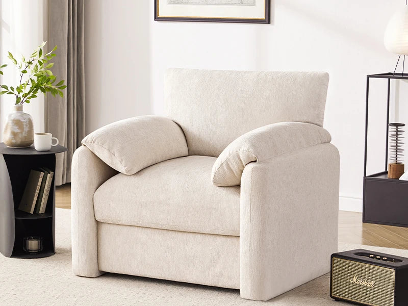 38.6" Wide Accent Chairs for Living Room & Bedroom Modern Lounge Chair, Upholstered Mid-Century Reading Chair,Beige