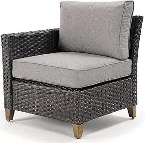 Outdoor Furniture, Patio Wicker Sectional Sofa Modular Furniture Set Single Sofa with Thick Cushions for Deck Porch Poolside Ga