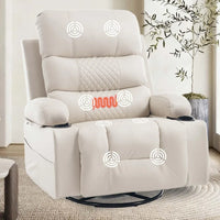 Rocker Recliner Chair with Heat and Massage, Oversized Manual Recliner Chair with Cup Holder, Faux Leather Swivel, Customized