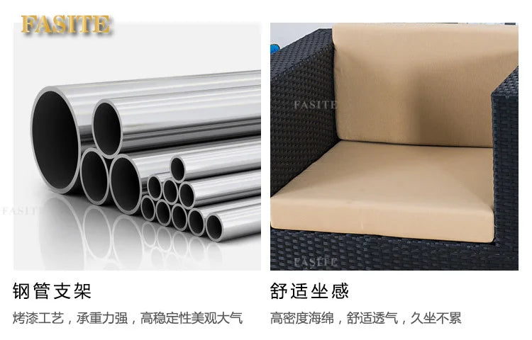 Outdoor rattan sofa, rainproof and sunscreen woven three piece set, tea table combination, outdoor furniture