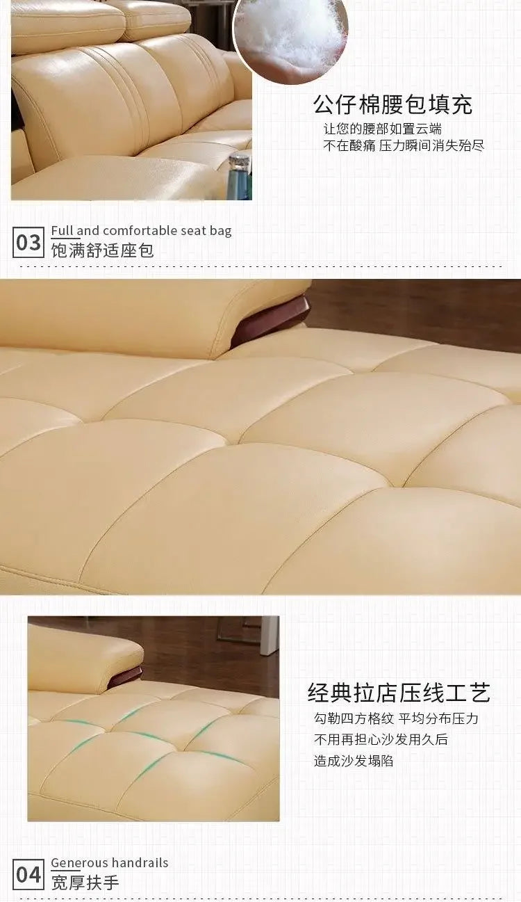 Leather combination living room modern simple leather art large and small apartment corner first layer cowhide sofa