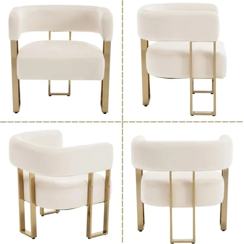 Set of 2 Ivory Velve Accent Chairs with Golden Metal Legs for Bedroom Living Room Office Reception Lounge