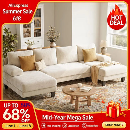UShaped Sectional Couches for Living Room 112 Inch Modern Sectional Couch Warm White Chenille Sofa with Double Chaise, Custom